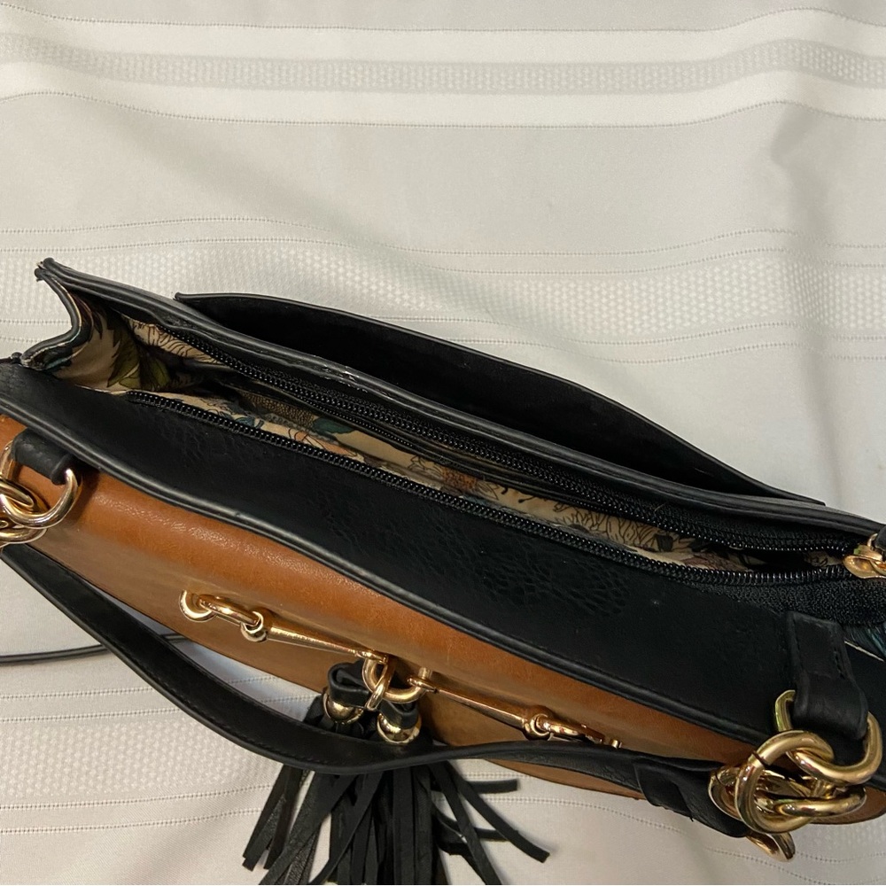 Liz Soto Black & Brown Bridle Bit Saddle Bag Style Womens Crossbody Bag - Picture 5 of 10
